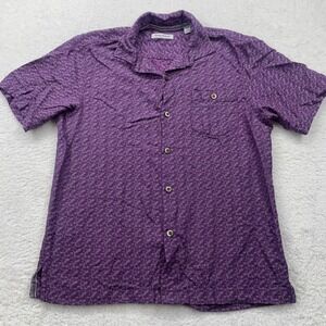 Tommy Bahama Men's Medium Purple Silk‎ Cotton Short Sleeve Button Up Shirt